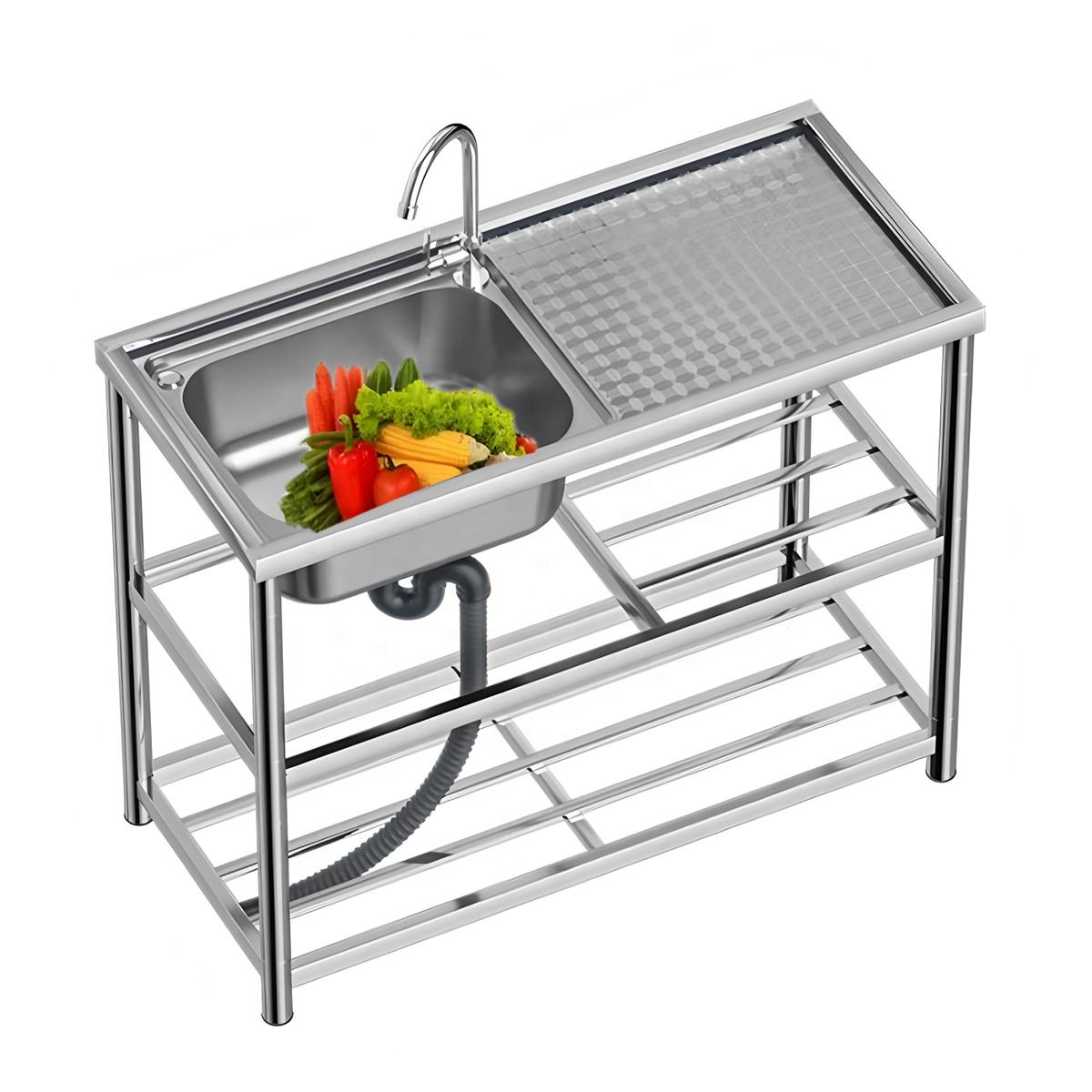 Free Standing Stainless Steel Utility Sink Single Square Work Table for Outdoor Prep Commercial Kitchen Equipment for Restaurant