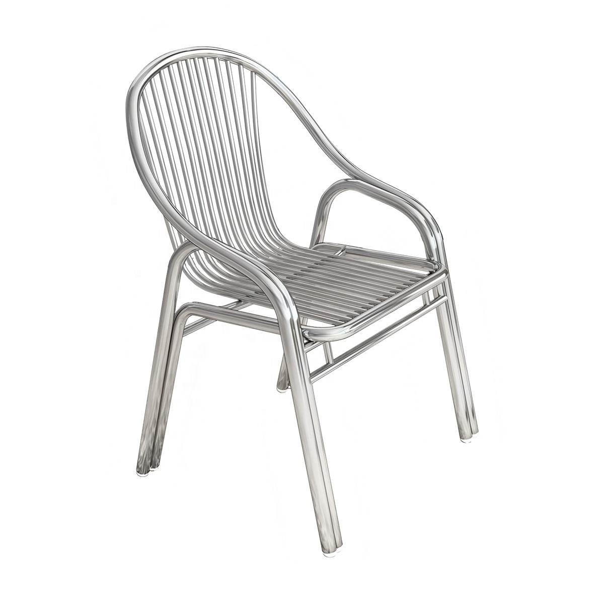 High Quality Stainless Steel Beach Leisure Chair with Backrest Durable Outdoor Dining Restaurant Furniture Modern Metal Design
